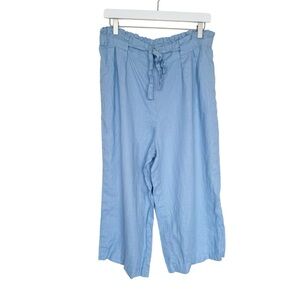 Marc New York Andrew Marc 100% Linen Crop Wide Leg Pants Blue